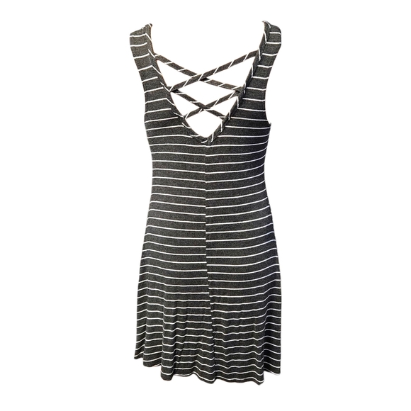 Striped Knit Tank Dress Sz S Criss Cross Back Granola Girl Normcore USA Y2K - Picture 4 of 12